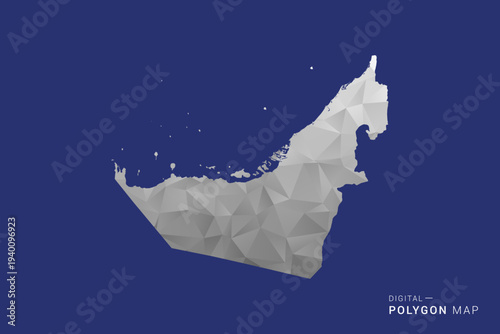 United Arab Emirates Map - Polygon White and Black map Style Vector Illustration, Low Poly Geometric Design, Isolated on blue Background.