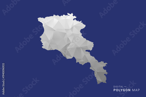 Armenia Map - Polygon White and Black map Style Vector Illustration, Low Poly Geometric Design, Isolated on blue Background.