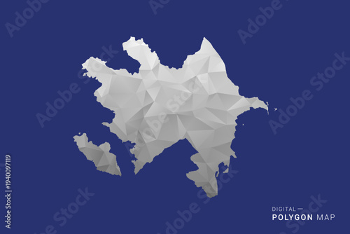 Azerbaijan Map - Polygon White and Black map Style Vector Illustration, Low Poly Geometric Design, Isolated on blue Background.