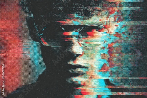 digital glitch effect on a male portrait, cyber distortion