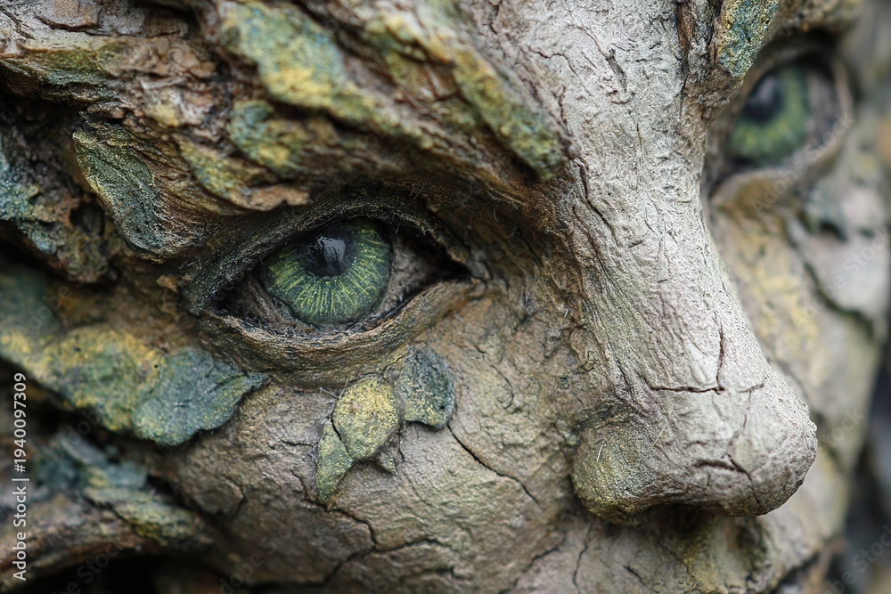 Obraz premium fairy forest guardian with emerald eyes and bark-textured skin