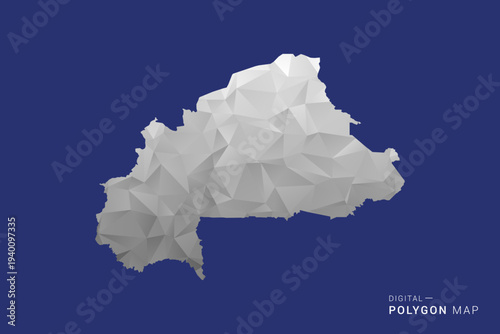 Burkina Faso Map - Polygon White and Black map Style Vector Illustration, Low Poly Geometric Design, Isolated on blue Background.