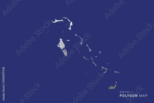 Bahamas Map - Polygon White and Black map Style Vector Illustration, Low Poly Geometric Design, Isolated on blue Background.