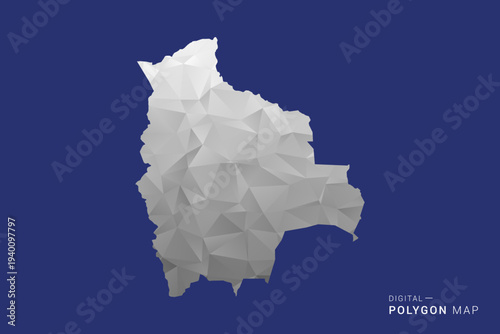 Bolivia Map - Polygon White and Black map Style Vector Illustration, Low Poly Geometric Design, Isolated on blue Background.