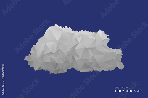 Bhutan Map - Polygon White and Black map Style Vector Illustration, Low Poly Geometric Design, Isolated on blue Background.