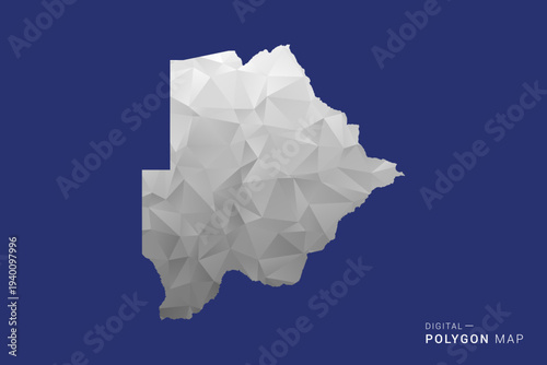 Botswana Map - Polygon White and Black map Style Vector Illustration, Low Poly Geometric Design, Isolated on blue Background.
