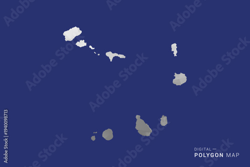 Cabo Verde Map - Polygon White and Black map Style Vector Illustration, Low Poly Geometric Design, Isolated on blue Background.