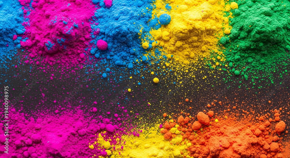 Obraz premium A vibrant display of colorful powder arranged in a rainbow pattern on a dark surface