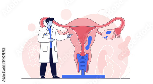 Doctor Explaining Female Reproductive System Anatomy Model