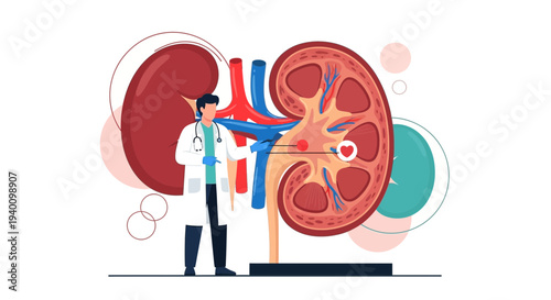 Doctor Explaining Kidney Anatomy and Function with Medical Illustration