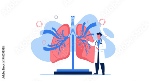 Doctor Explaining Lungs Anatomy Model, Respiratory System Health Concept