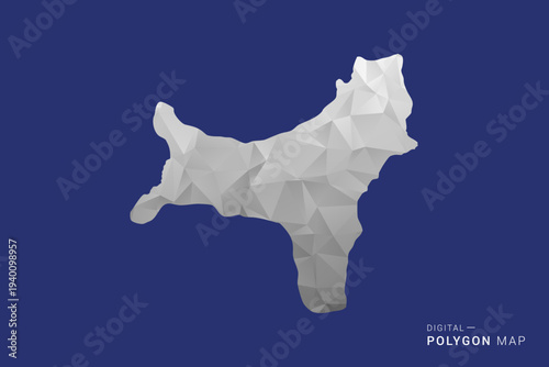 Christmas Island Map - Polygon White and Black map Style Vector Illustration, Low Poly Geometric Design, Isolated on blue Background.