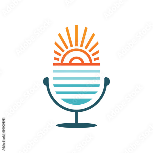 Microphone with Sunset and Ocean Waves