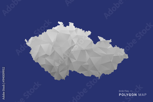 czech republic Map - Polygon White and Black map Style Vector Illustration, Low Poly Geometric Design, Isolated on blue Background.