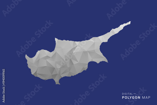 Cyprus Map - Polygon White and Black map Style Vector Illustration, Low Poly Geometric Design, Isolated on blue Background.