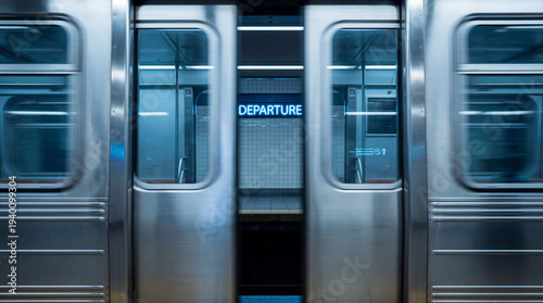 Motion Blur of Modern Subway Train Doors Closing Departure Travel Concept