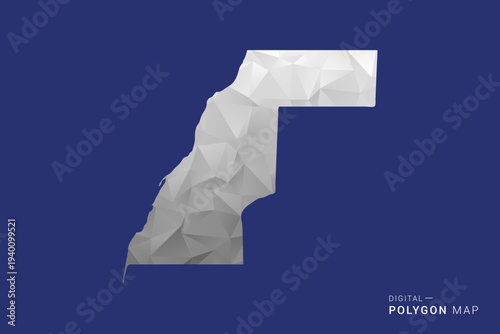 Western Sahara Map - Polygon White and Black map Style Vector Illustration, Low Poly Geometric Design, Isolated on blue Background.