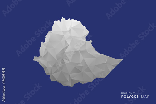 Ethiopia Map - Polygon White and Black map Style Vector Illustration, Low Poly Geometric Design, Isolated on blue Background.