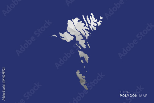 Faroe Islands Map - Polygon White and Black map Style Vector Illustration, Low Poly Geometric Design, Isolated on blue Background.