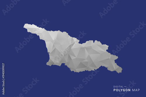 Georgia Map - Polygon White and Black map Style Vector Illustration, Low Poly Geometric Design, Isolated on blue Background.
