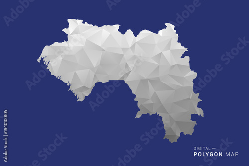 Guinea Map - Polygon White and Black map Style Vector Illustration, Low Poly Geometric Design, Isolated on blue Background.