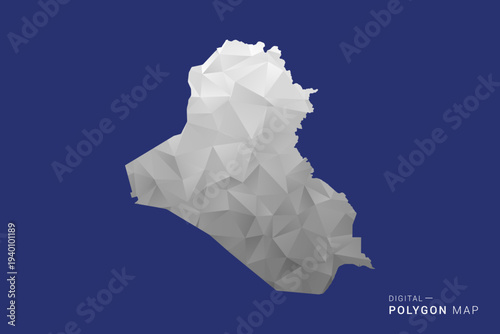 Iraq Map - Polygon White and Black map Style Vector Illustration, Low Poly Geometric Design, Isolated on blue Background.