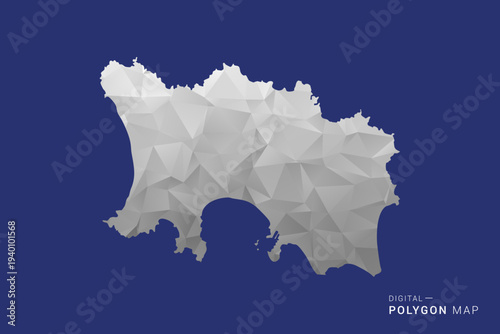 Jersey Map - Polygon White and Black map Style Vector Illustration, Low Poly Geometric Design, Isolated on blue Background.