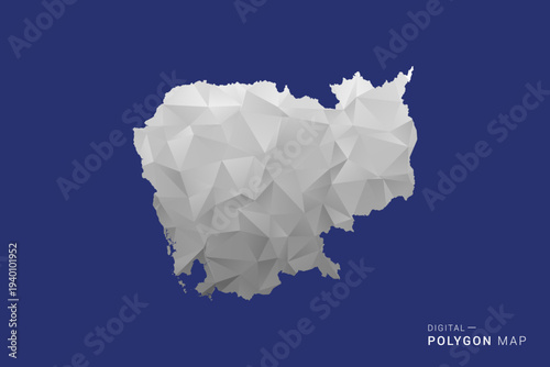 Tableau sur toile Cambodia Map - Polygon White and Black map Style Vector Illustration, Low Poly Geometric Design, Isolated on blue Background