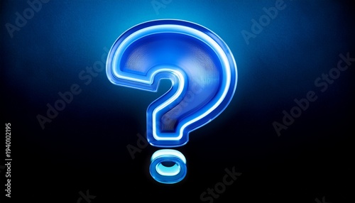 Luminous Vibrant Blue Question Mark Rendered Three Dimensionally On Transparent Background