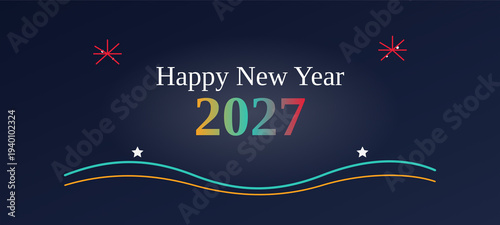 Happy New Year 2027 colorful illustration with fireworks