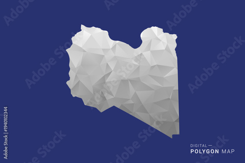 Libya Map - Polygon White and Black map Style Vector Illustration, Low Poly Geometric Design, Isolated on blue Background.
