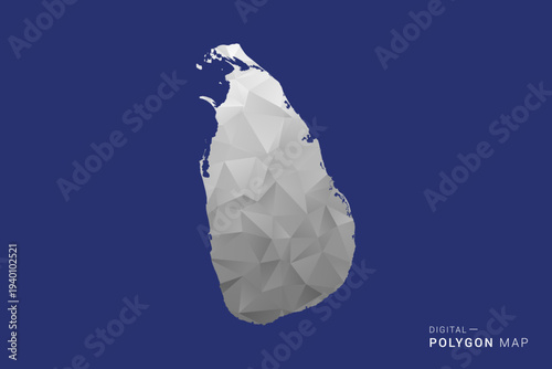 Sri Lanka Map - Polygon White and Black map Style Vector Illustration, Low Poly Geometric Design, Isolated on blue Background.