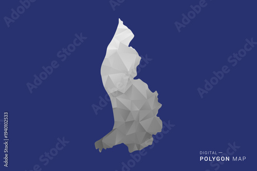 Liechtenstein Map - Polygon White and Black map Style Vector Illustration, Low Poly Geometric Design, Isolated on blue Background.