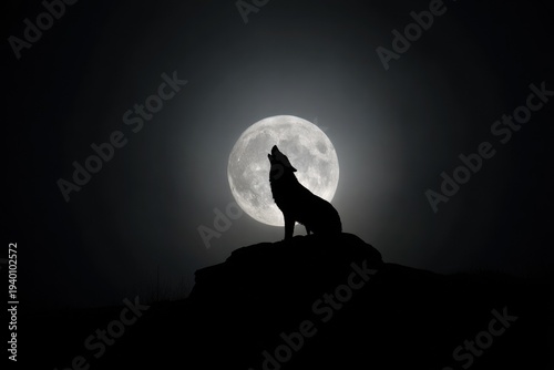 Lone Wolf Howling at Full Moon.