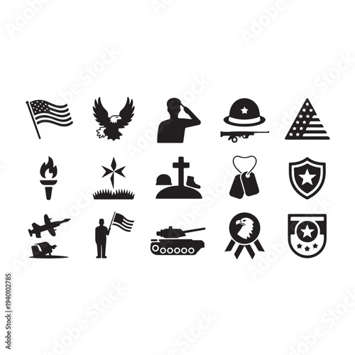 Black silhouette military and patriotic symbols