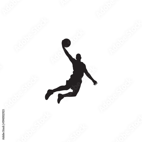 Black silhouette of basketball player dunking