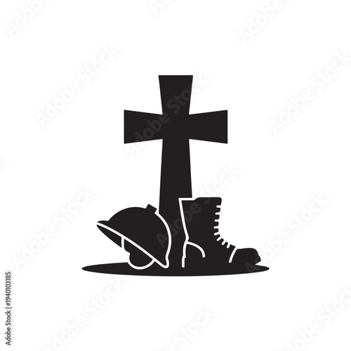 Black silhouette of cross helmet and boots