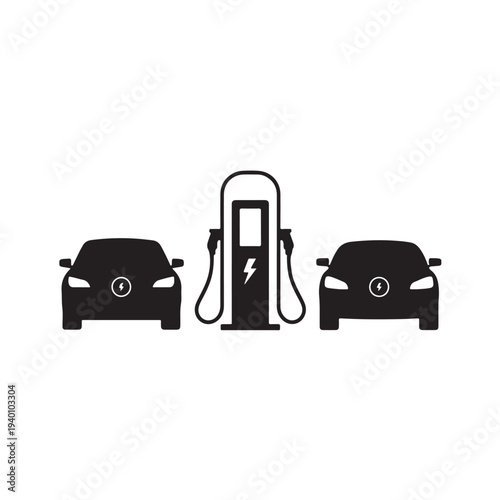 Black silhouette of electric vehicles charging at station 1