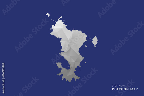 Mayotte Map - Polygon White and Black map Style Vector Illustration, Low Poly Geometric Design, Isolated on blue Background.