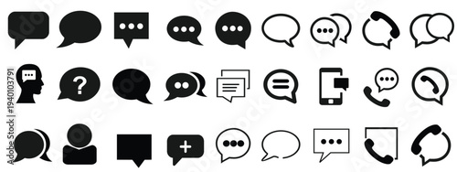 Black speech bubble vector set with various comic chat shapes clean silhouette elements. Chat Bubbles. Speech bubble silhouette icon set. Vector