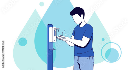 Man using hand sanitizer dispenser for hygiene and protection against germs