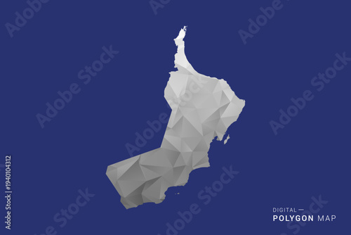 Oman Map - Polygon White and Black map Style Vector Illustration, Low Poly Geometric Design, Isolated on blue Background.