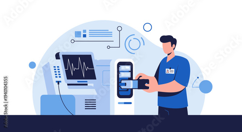 Medical Technician Operating Advanced Healthcare Equipment with Digital Interface