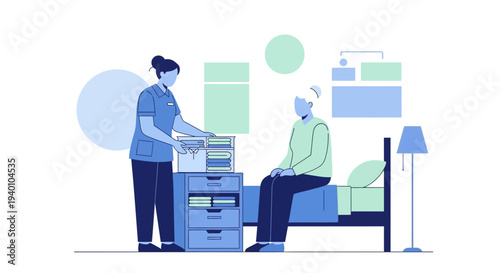 Nurse Helping Elderly Patient in Bedroom, Home Care and Medical Assistance Concept