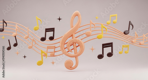 Soft Warm Tone Music Concept with Floating Notes and Stars