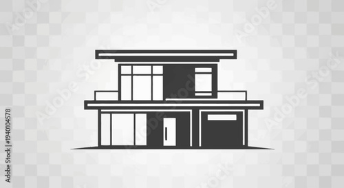 Modern minimalist house icon vector illustration. Contemporary residential building exterior with flat roof and garage. New home symbol.