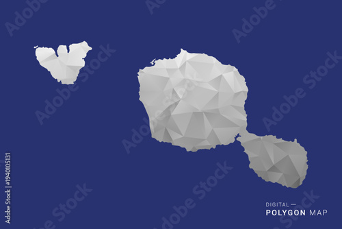 French Polynesia Map - Polygon White and Black map Style Vector Illustration, Low Poly Geometric Design, Isolated on blue Background.