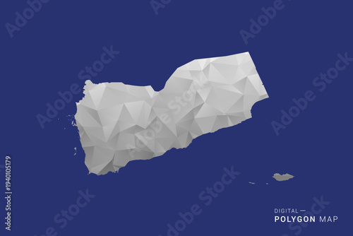 Yemen Map - Polygon White and Black map Style Vector Illustration, Low Poly Geometric Design, Isolated on blue Background.