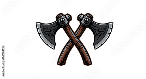 Crossed Battle Axes Illustration - Medieval Weaponry Design
