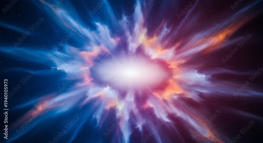 Obraz premium A vibrant explosion of colorful lights in space with shades of blue, purple, and orange